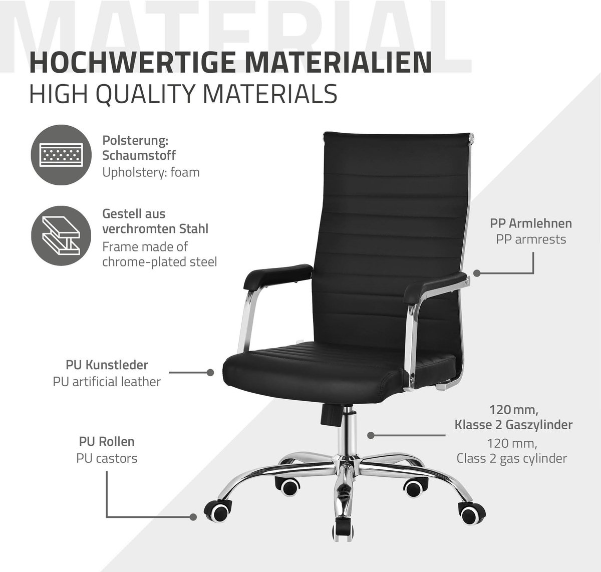Ergonomische bureaustoel met armleuningen zwart met wielen & schommelfunctie ML design thumbnail 4