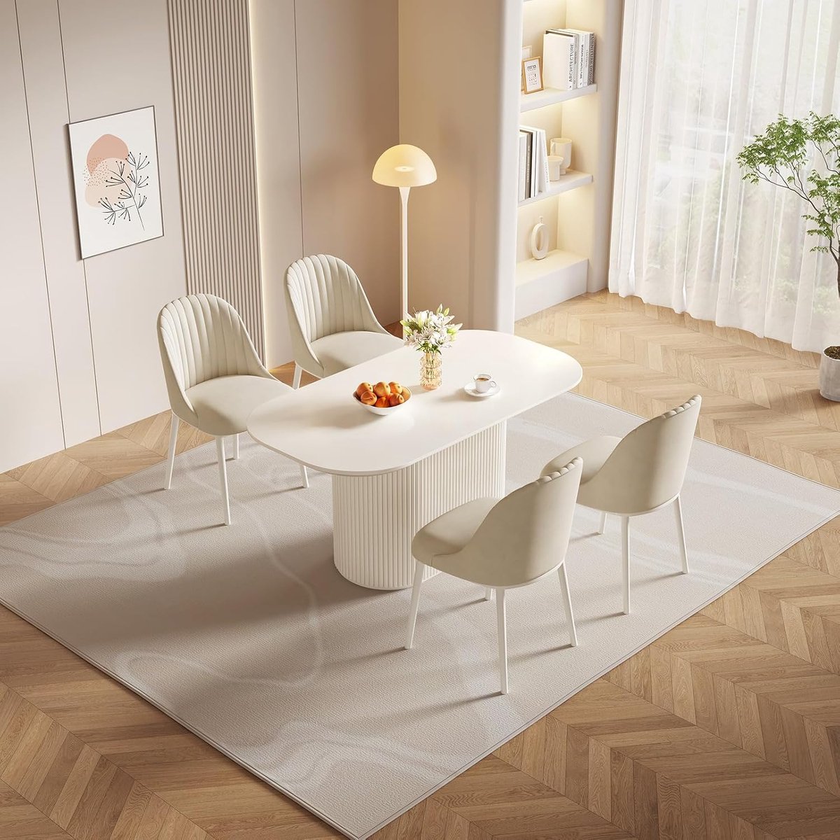 Eettafel ovaal wit beige 160 cm – Moderne design keukentafel & eetkamertafel – Stabiele houten tafel met afgeronde hoeken – Scandinavische eettafel voor keuken & woonkamer – HomeByNicole Luxe Oval Dining Table