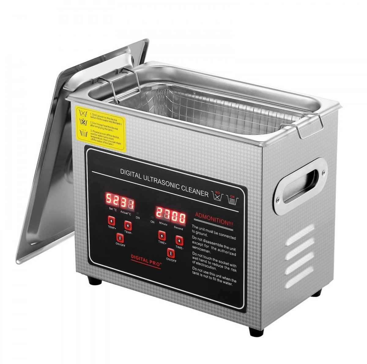 Ultrasoon reiniger - Ultrasoon reinigingsapparaat - RVS behuizing - 150 W - 3 liter tank - Digitaal display - Timer 0–30 min - Voor sieraden, brillen, horloges