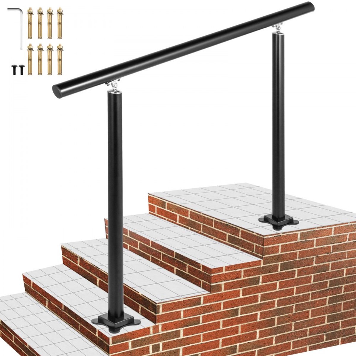 Trapleuning - Aluminium Handgreep - Lengte 121,9 cm - Hoogte 86,4 cm - 2 mm Dik - Verstelbaar - Voor Binnen en Buiten - Zwart