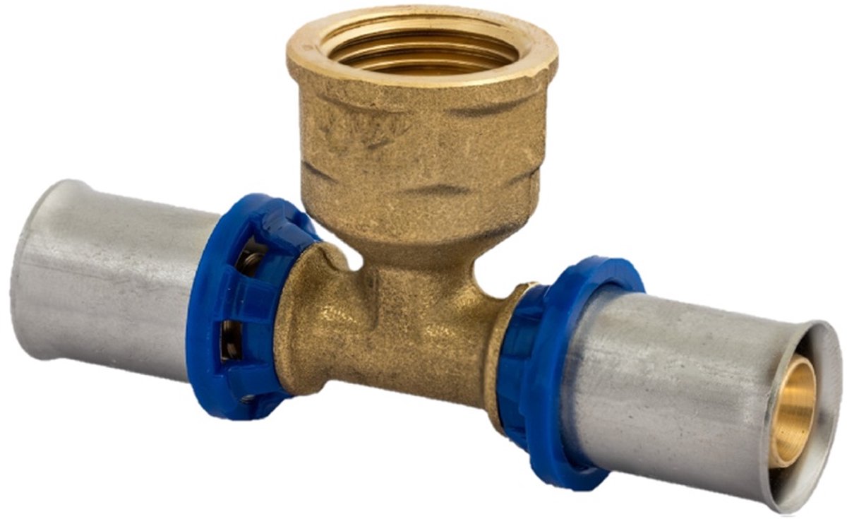 KIRCHHOFF Messing T-stuk - Blanco - 20 mm x 3/4"BI x 20 mm - Persfitting Voor Meerlagen Buis