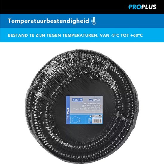 ProPlus Afvalwaterslang - 5 m - Afwatering - Temperatuurbestendig - Flexibel en Uittrekbaar - ø 25 mm - Voor het Geleiden van Afvalwater vanuit caravans/campers, vijvers en zwembaden - Afvoerkanaal - Zwart van ProPlus — afbeelding 2
