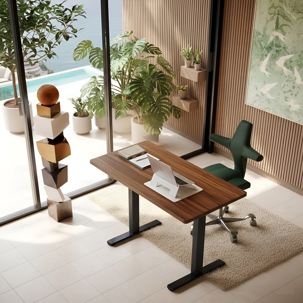 Elektrisch In Hoogte Verstelbaar Bureau 120x60 cm met 4 Geheugenstanden – Sta Zit Bureau voor Thuiswerk & Kantoor – Stabiel, Duurzaam, Ergonomisch Design – Zwarte Walnoot Houten Tafelblad – HomeByNicole