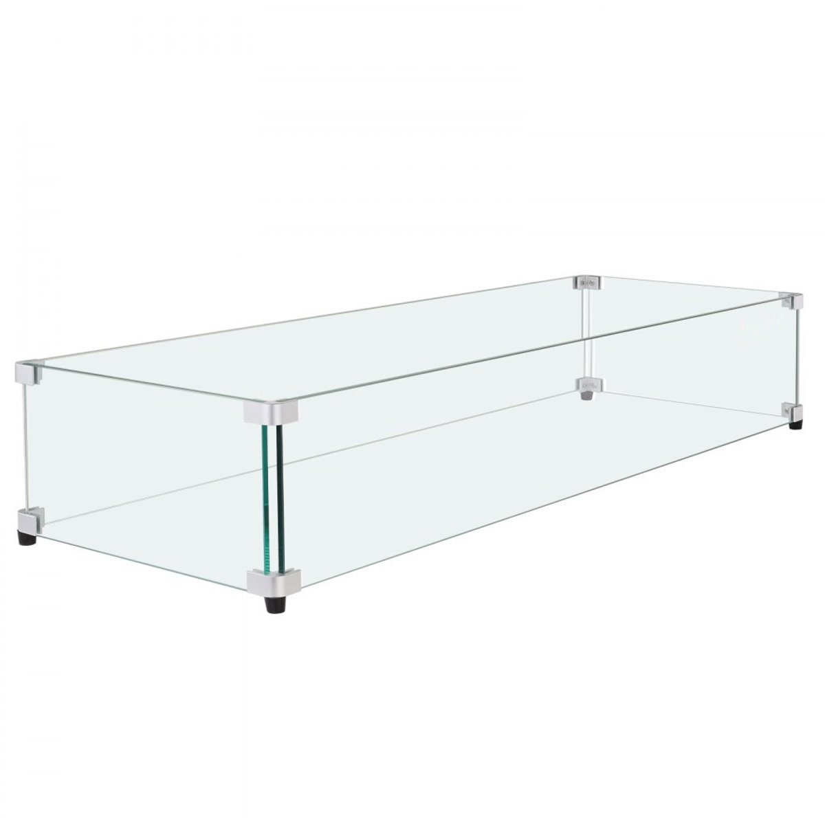 Glazen windscherm - Voor rechthoekige vuurtafel en vuurkorftafel - Afmetingen 924 x 417 x 191 mm - 8 mm gehard glas - Aluminium hoekbeugels - Rubberen voetjes - Transparant