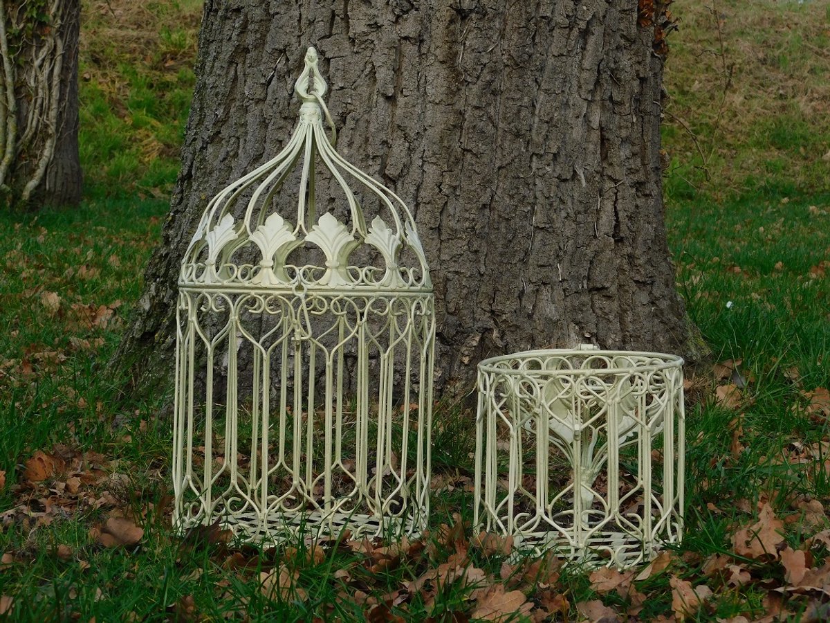 Set Vogelkooien - 2 stuks - Vintage White - IJzer