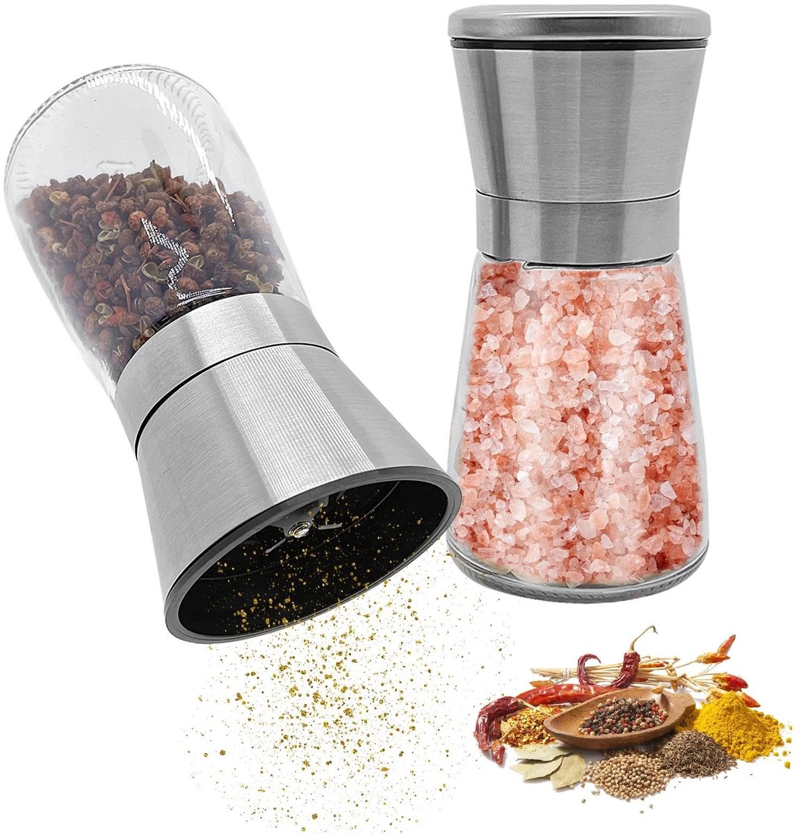 IMPERATORIS® Mini Zoutvaatjes Set – Elegant en Praktisch – Zoutvaatjes van Glas en Roestvrij Staal – Geschikt voor Keuken en Tafel – Set van 2 - zilver
