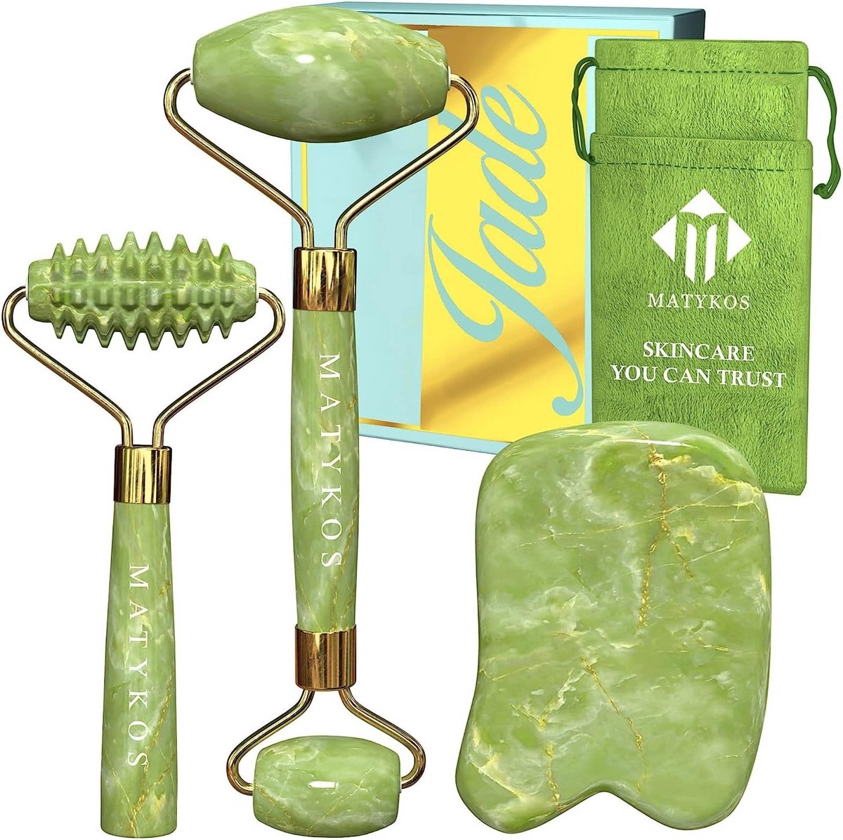 Jade Roller en Gua Sha set voor gezicht - Anti-aging en Lymfedrainage massageproducten
