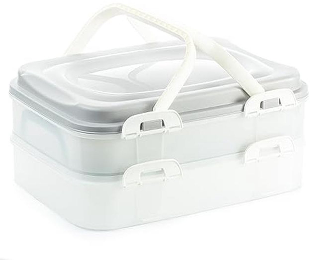 Praktische taart- en cupcake transportbox met 2 etages en handgrepen