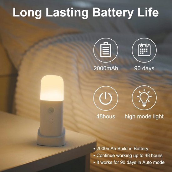 Dimbare Motion Sensor Nachtlicht met 5 Helderheidsniveaus en Oplaadbare Batterij van Merkloos — afbeelding 5