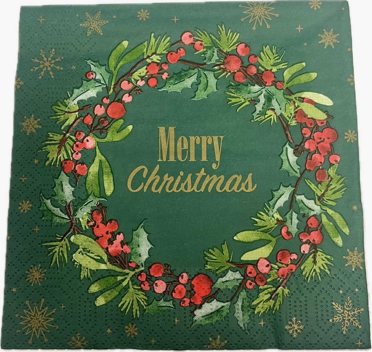 Kerstservetten Donkergroen – 20 Servetten – 33x33 cm – Merry Christmas – Luxe Papieren Servetten - Kerstkrans