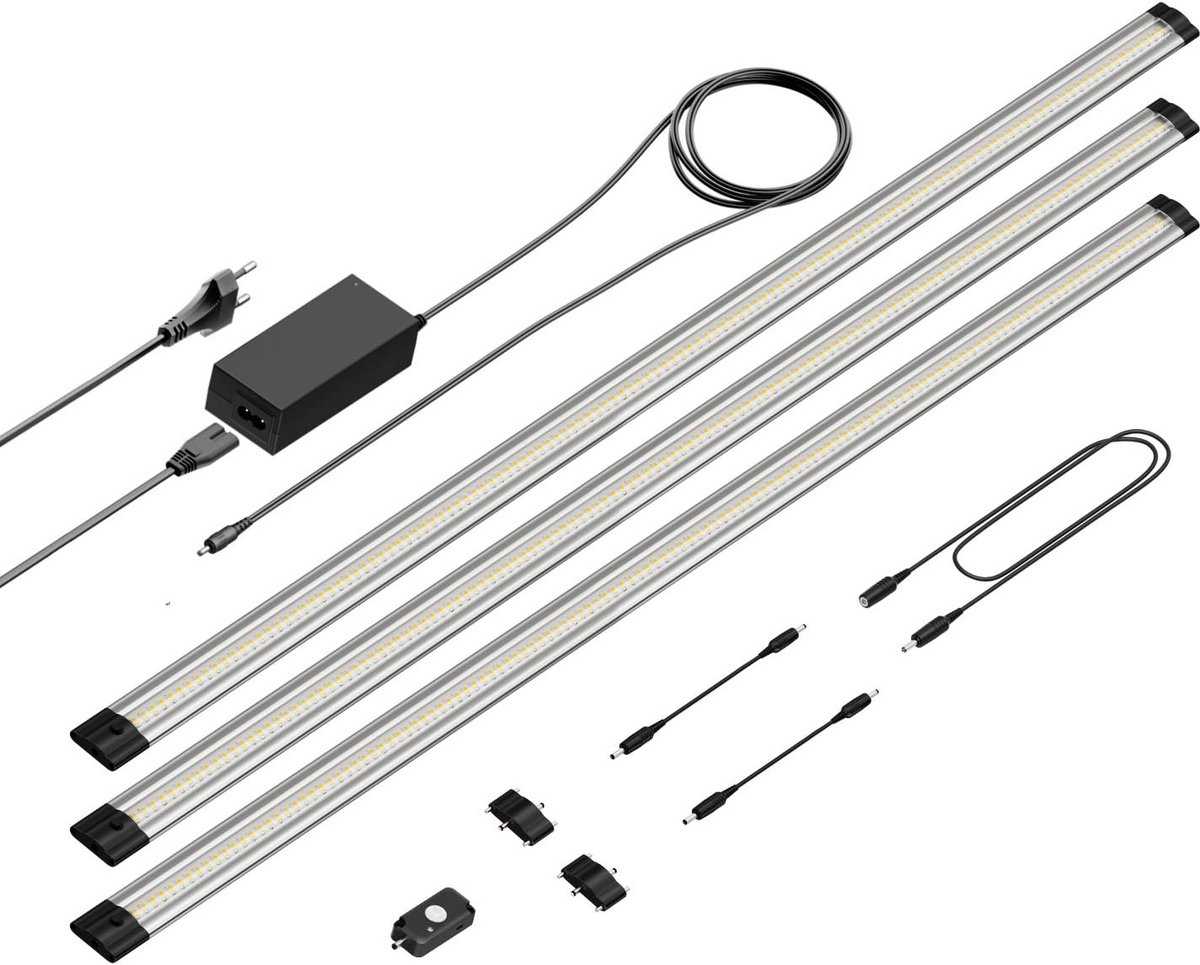 LED Onderkast Armatuur met Bewegingsmelder en Warm Wit Licht - Set van 3, 90cm, Energiezuinig