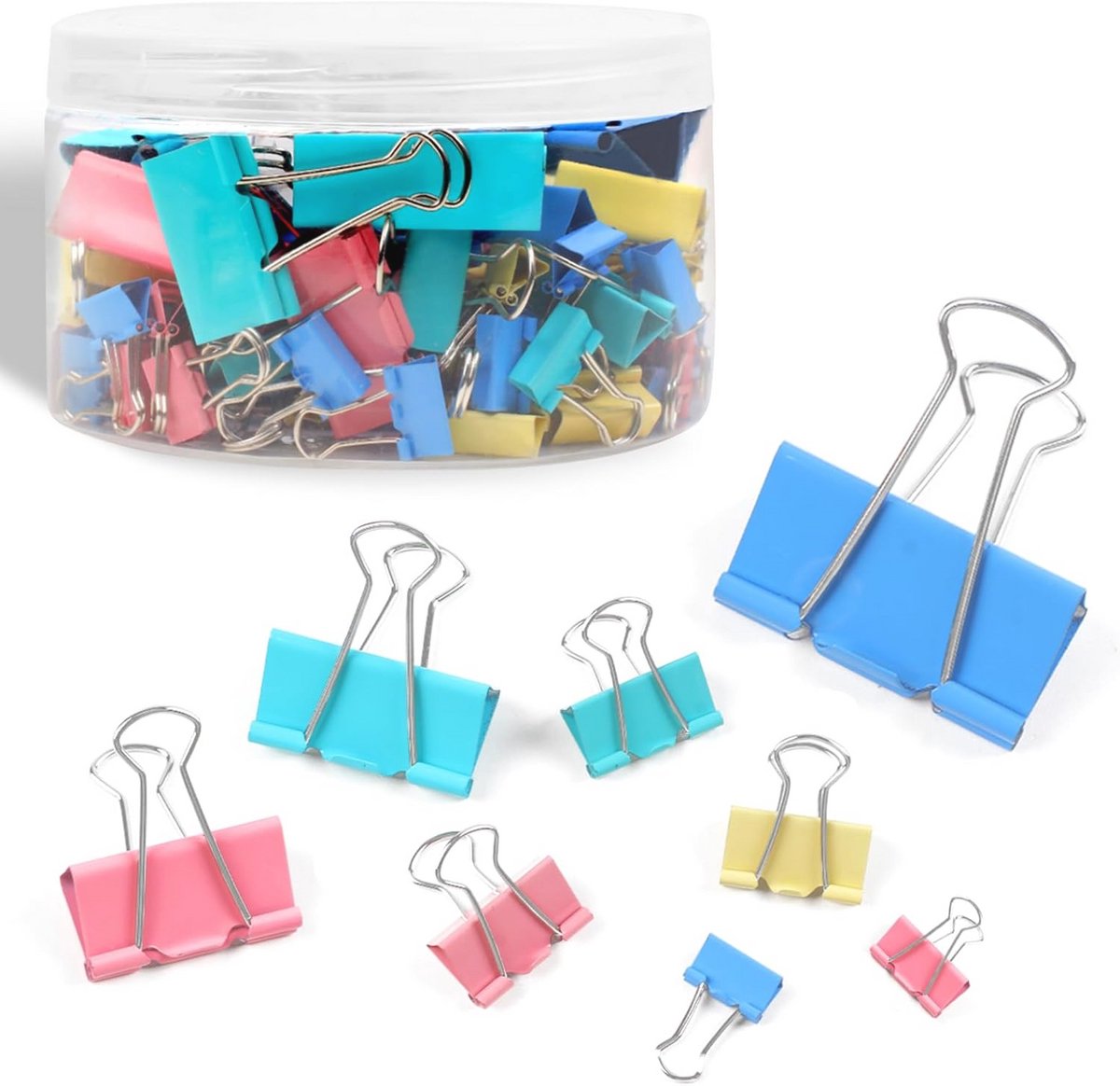 Gekleurde binderclips set - 125 stuks in 6 maten voor kantoor en school