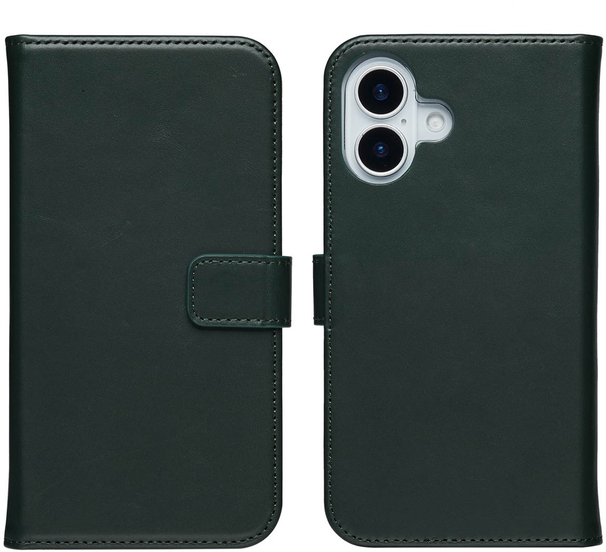 Selencia Hoesje - Geschikt voor Apple iPhone 17 - Echt Lederen Bookcase - Groen