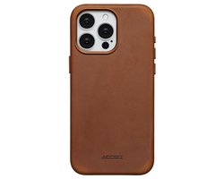 Accezz Hoesje - Geschikt voor iPhone 15 Pro Max - Vintage Leather geschikt voor MagSafe Backcover - Tabacco Cognac