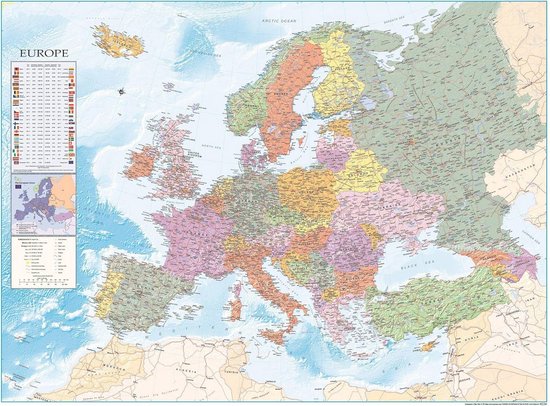 Foto: Xxl europese kaart poster met vlaggen en informatie 135 x 100 cm