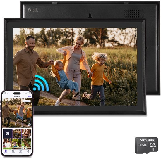 Digitale Fotolijst – Met Wifi en App – 64GB – Fotolijst – Digitale Fotolijsten – 10,1" Touchscreen – Zwart – van Saaf