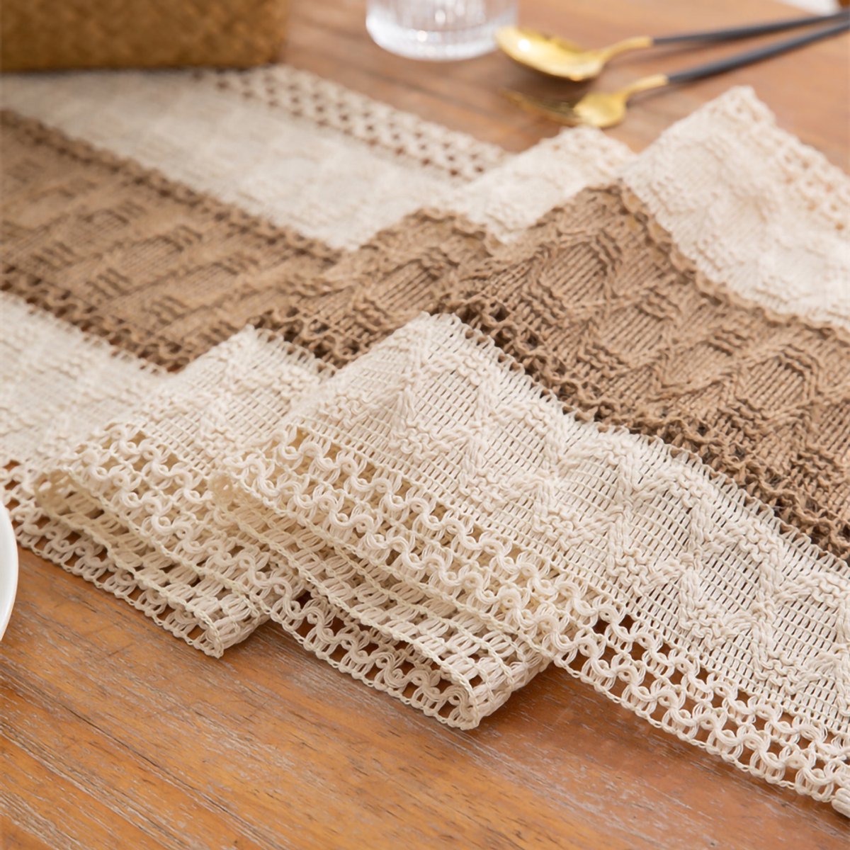 Boho tafelloper, wasbare vintage macramé tafelloper