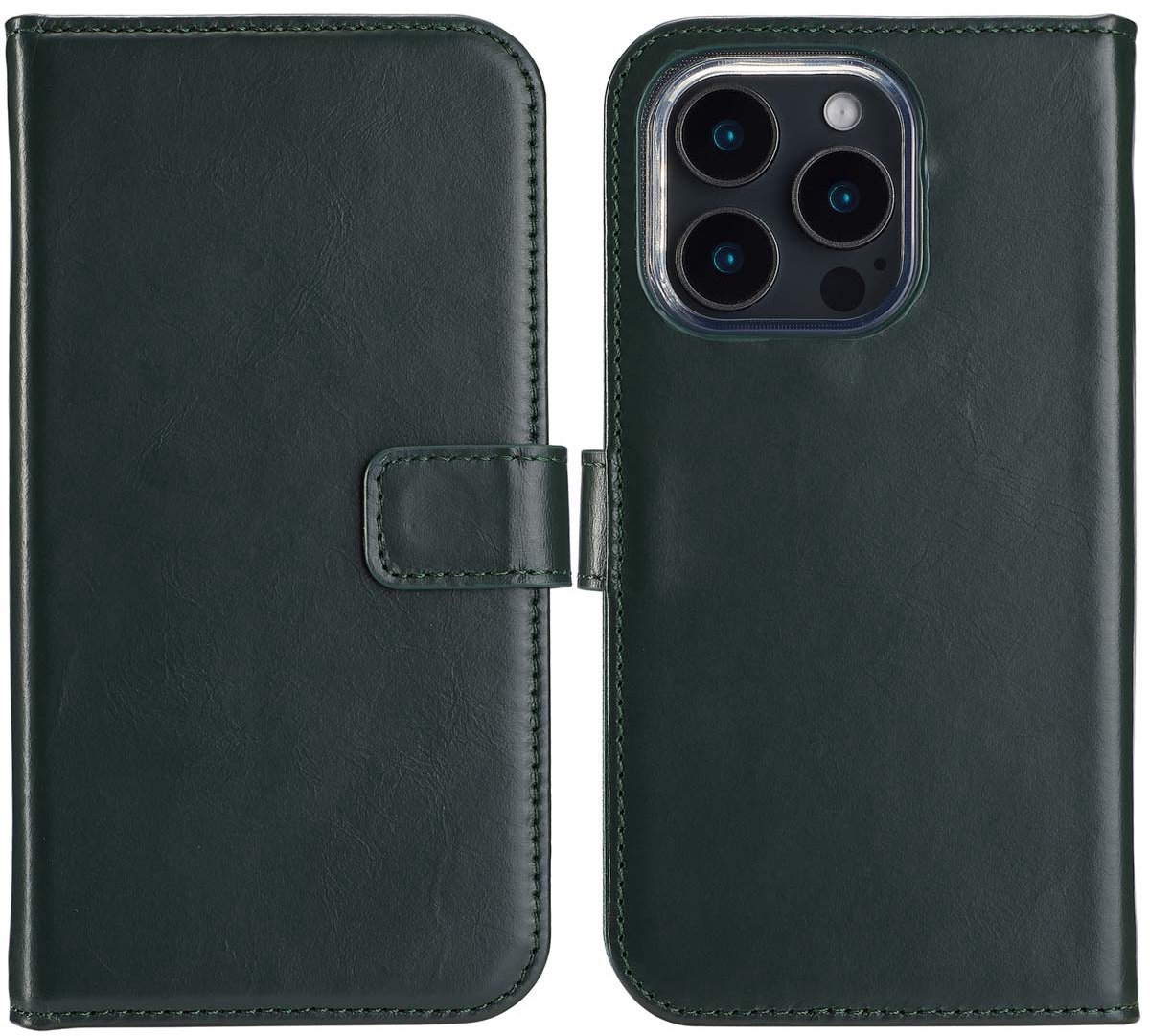 Selencia Hoesje - Geschikt voor Apple iPhone 16 Pro - Echt Lederen Bookcase - Groen