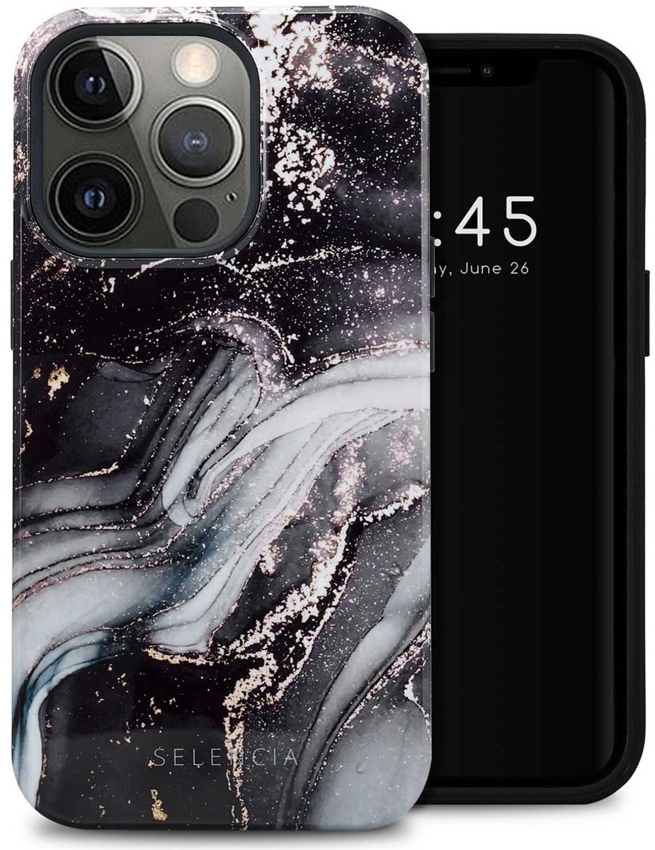 Selencia Hoesje - Geschikt voor Apple iPhone 13 Pro - Backcover - Chic Marble Black