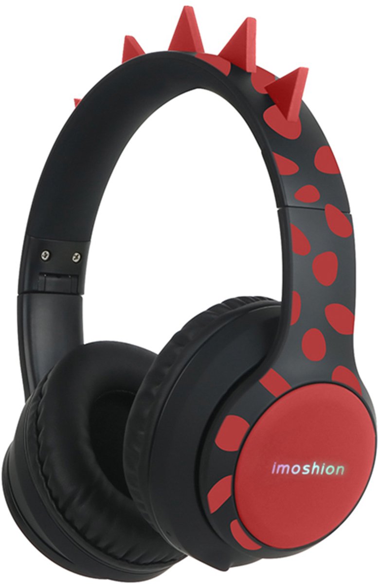 imoshion Kids Dino Bluetooth Headphones - Kinder koptelefoon met decibelbegrenzer - Draadloze koptelefoon + AUX kabel - Black / Red