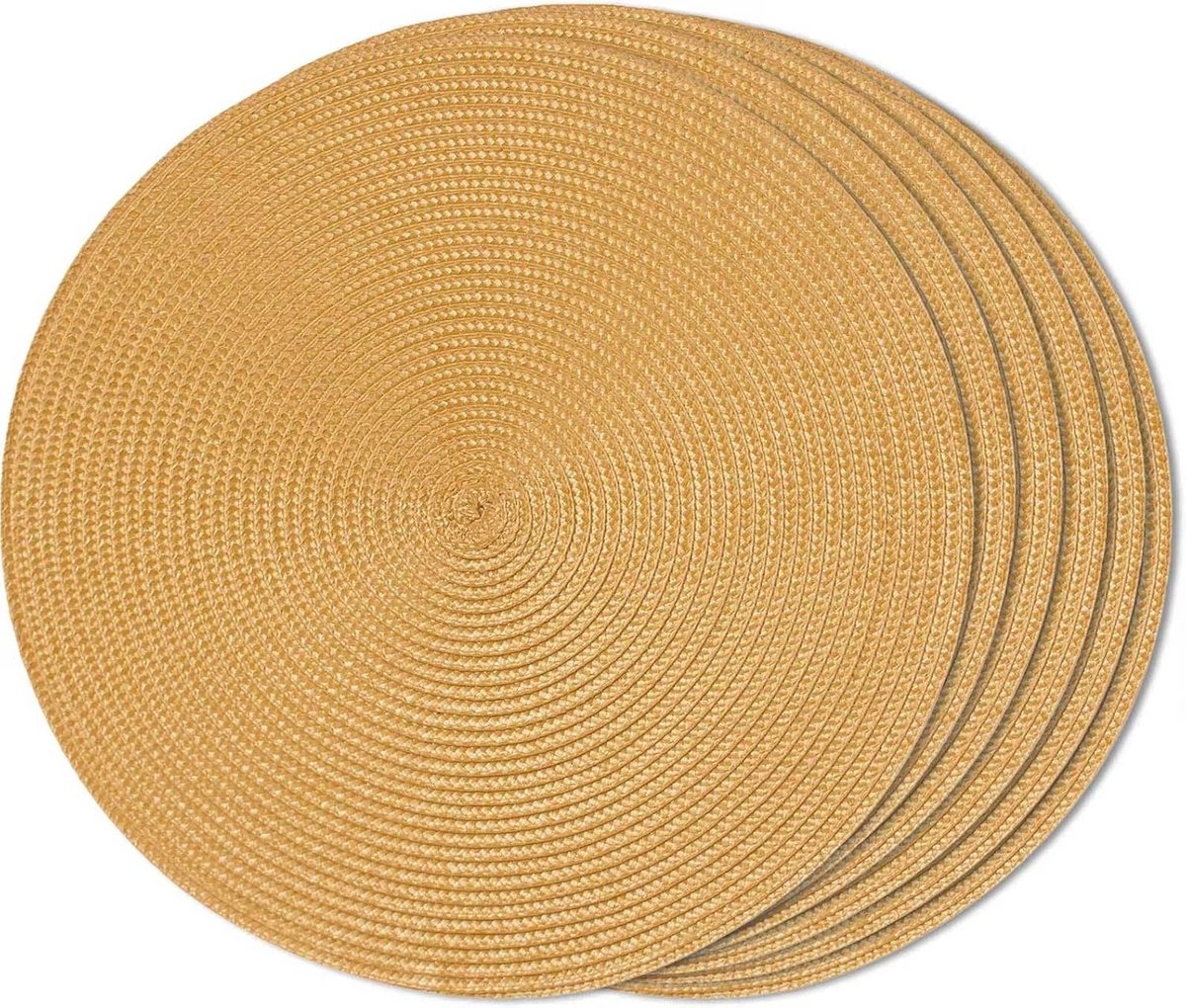 Ronde gevlochten placemats set van 6 - wasbaar, antislip en hittebestendig (38 cm, geel)