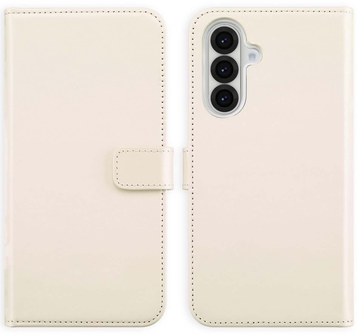 Selencia Hoesje - Geschikt voor Samsung Galaxy A36 / A56 (5G) - Echt Lederen Bookcase - Greige