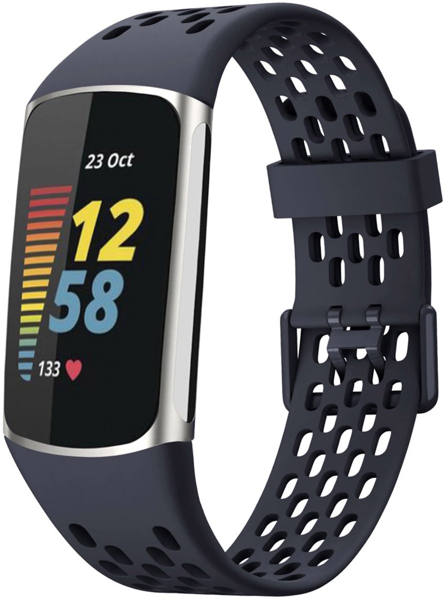 Siliconen sport bandje - Geschikt voor Fitbit Charge 5/ Charge 6 - Donkerblauw