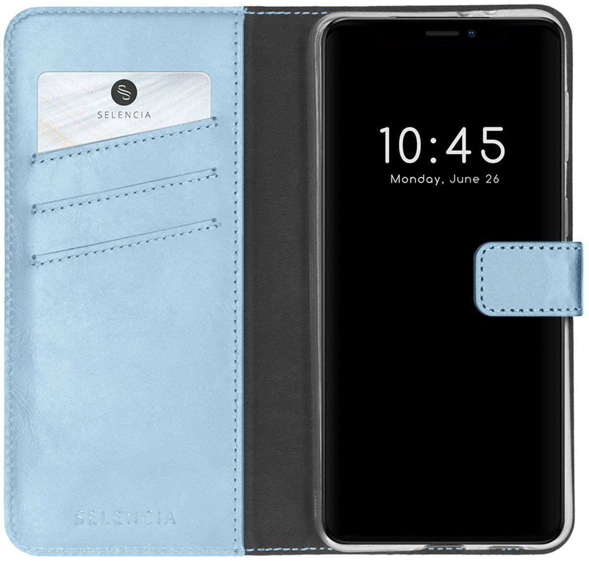 Selencia Hoesje - Geschikt voor Apple iPhone 13 Mini - Echt Lederen Bookcase - Air Blue