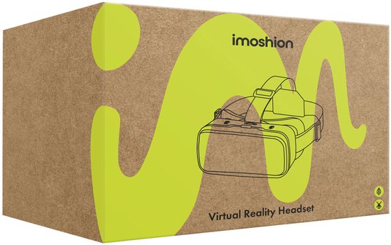 Kartonnen verpakking van imoshion VR-bril met groene opdruk.