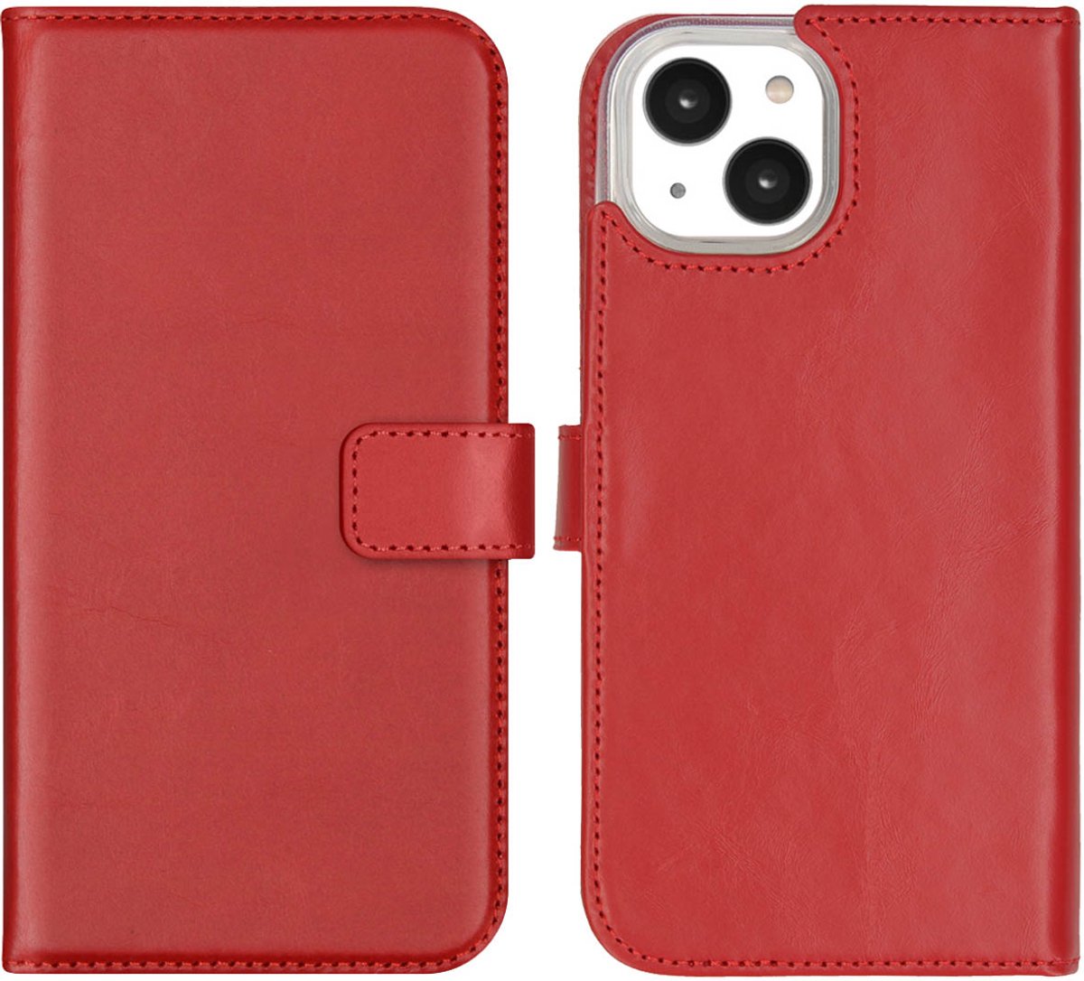 Selencia Hoesje - Geschikt voor Apple iPhone 14 - Echt Lederen Bookcase - Rood
