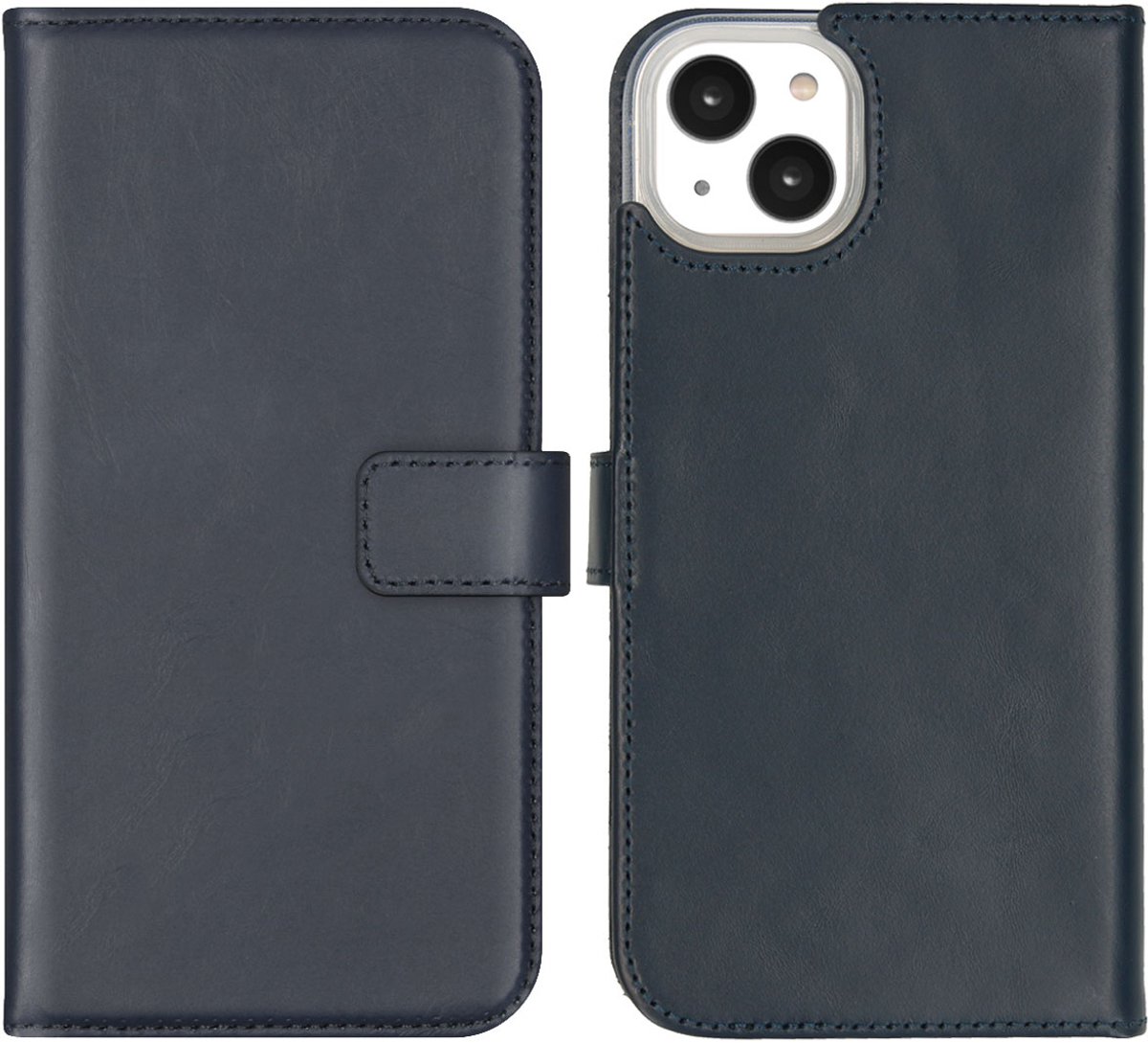 Selencia Hoesje - Geschikt voor Apple iPhone 14 Plus - Echt Lederen Bookcase - Blauw
