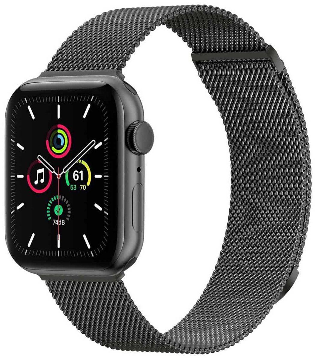 iMoshion Bandje Geschikt voor Apple Watch Bandje Series 1 / 2 / 3 / 4 / 5 / 6 / 7 / 8 / 9 / SE - 38 / 40 / 41 mm Maat S - Space Grey - iMoshion Milanees magnetische band - grijs