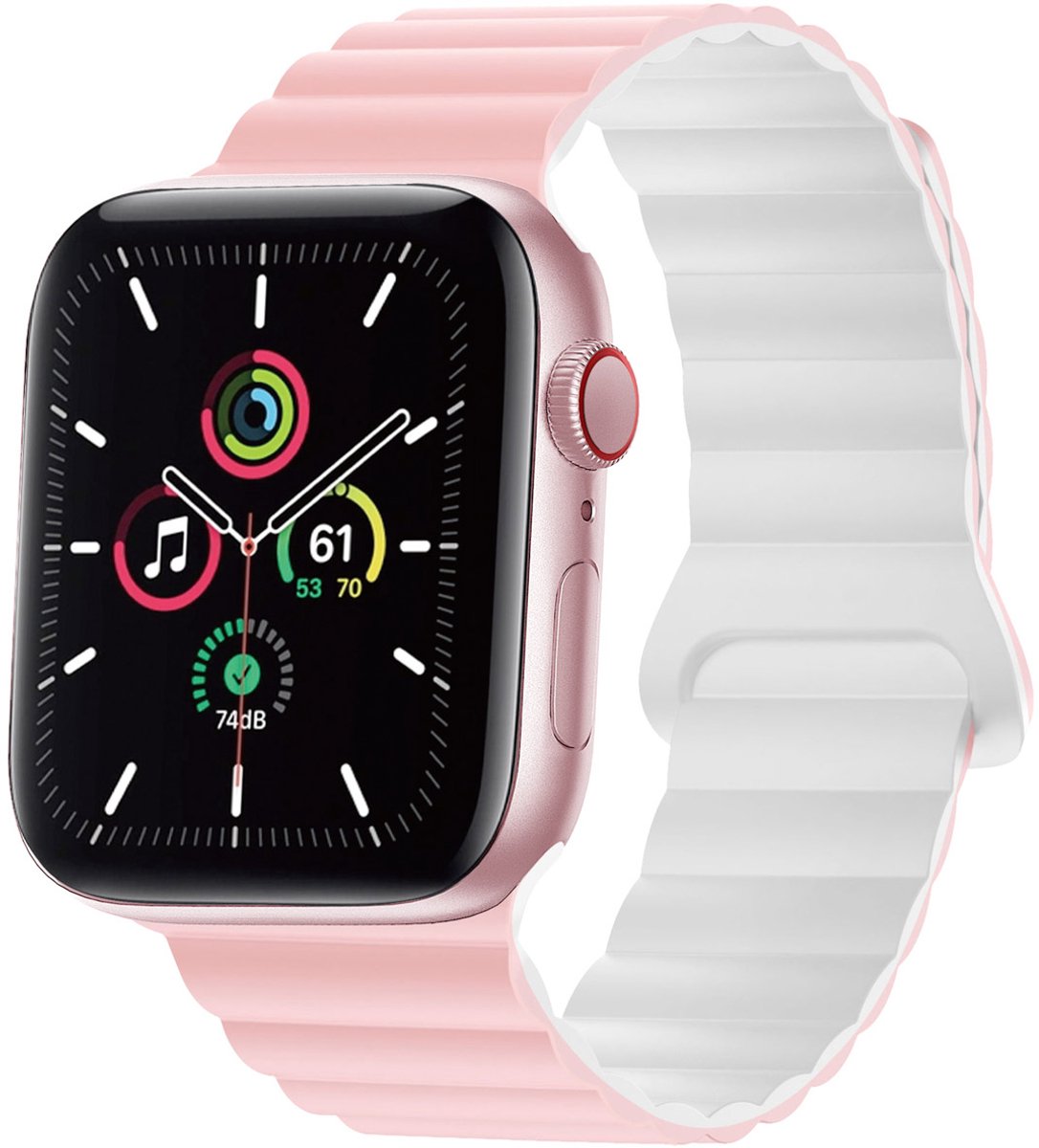 iMoshion Siliconen magnetisch bandje geschikt geschikt voor Apple Watch Series 1 / 2 / 3 / 4 / 5 / 6 / 7 / 8 / 9 / SE / Ultra (2) - 42 / 44 / 45 / 49 mm - Roze / Wit