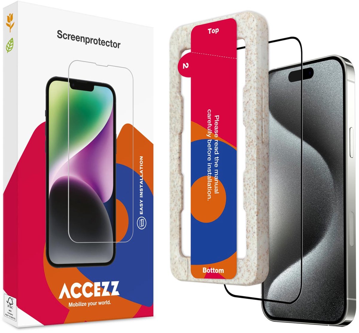Accezz Screenprotector Geschikt voor iPhone 15 Pro Max - Accezz Gehard glas Full Cover screenprotector met bio applicator