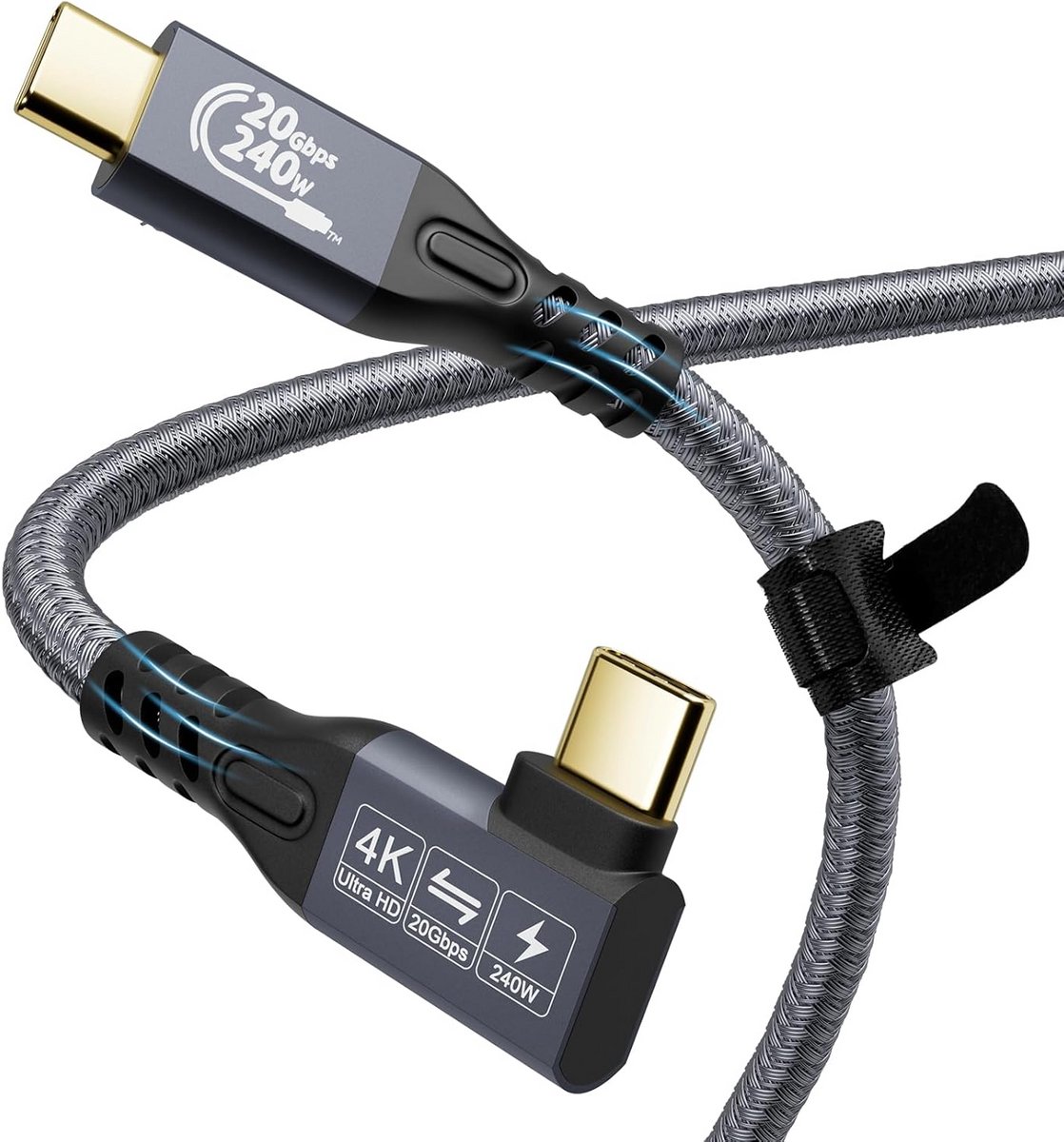 USB C Kabel 20Gbps 240W Snel Opladen 4K@60Hz Video Type C 3.2 Gen 2x2 Hoogwaardige Gevlochten Kabel 0.5m
