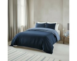 Biberna Dekbedovertrek Melange Flanel - Yarn Dyed - Dubbelzijdig - Blauw / Lichtblauw - 200x200/220cm