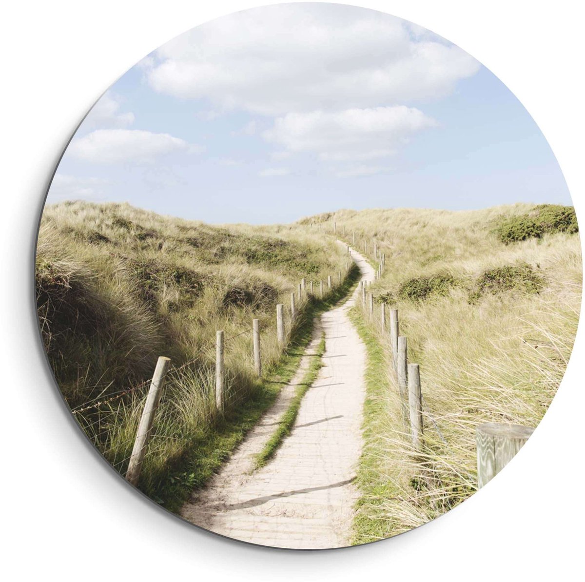 KitchenArt Dune Path – Muurcirkel Binnen - ø 100 cm - Wandcirkel - Mét Ophangsysteem - Wanddecoratie - Muurdecoratie Beige, Blauw, Groen, Wit