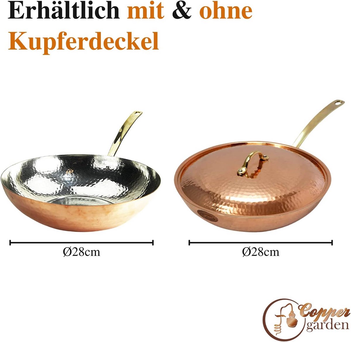 Koperen Wokpan 28 cm met handvat - Ideale warmtegeleiding en -verdeling, vaatwasmachinebestendig