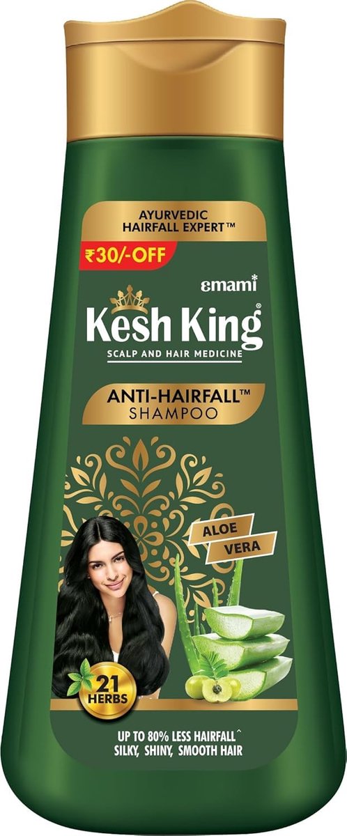 Kesh King Ayurvedische Anti-Haaruitval Shampoo 200ml – Aloë Vera & 21 Kruiden, vermindert haaruitval, parabenenvrij | Ayurvedisch, voor alle haartypes, familieverpakking met Kajal Sticker