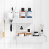 GERUIKE Douchemanden Badkamerplank Zonder Boren Hoekplank Muurbevestiging Doucheplank Zuigdoucheplanken Badkamerplank Hoekplank Douche Aluminium Douche Organiser 2 Tiers Douchemand Zwarte Driehoek