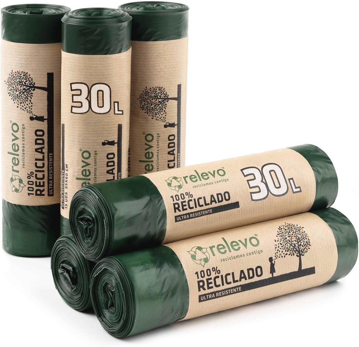 100% Gerecyclede Vuilniszakken Extra Sterk 30 L - 90 Stuks