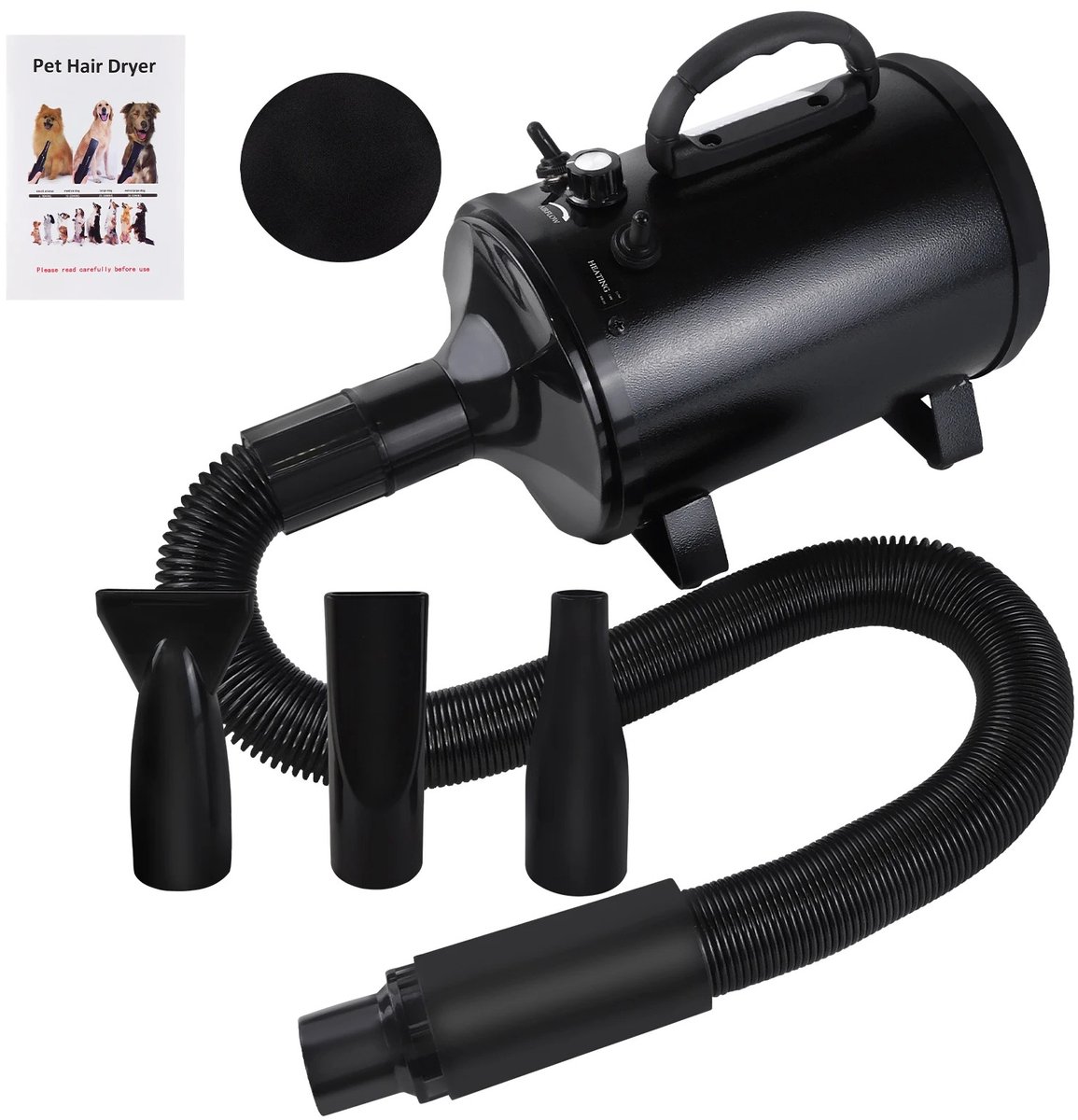LabelOne Waterblazer - Hondenfohn - Haardroger - voor huisdieren en voertuigen - incl. 3 mondstukken - flexibele slang tot 2,4m