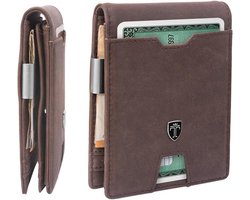 TRAVANDO Portemonnee Heren met Geldclip TÜV RFID Gecertificeerd Wallet met Muntvak 10 Kaartvakken Portemonnee Heren Helsinki Geldclip met Kaartenhouder Clip (Bruin)