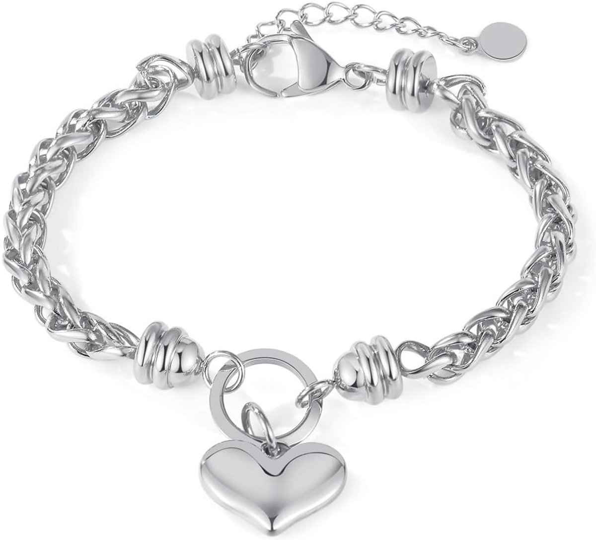 Roestvrij Stalen Dames Armband met Harthanger - French Rope Schakelarmband voor Vrouwen