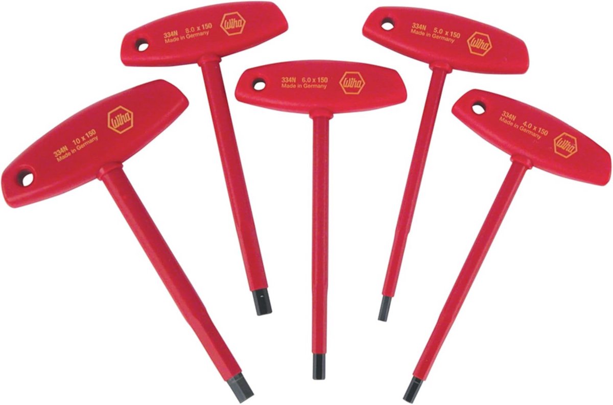 Zeskant geïsoleerd met metrische T-greepset - 5 stuks 4.0, 5.0, 6.0, 8.0 en 10.0 mm