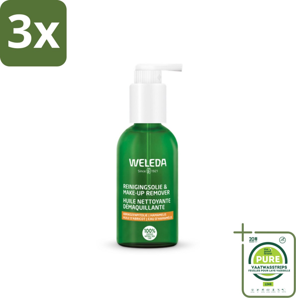 3 x WELEDA - Reinigingsolie & Make‑up Remover - 150 ml - Grootverpakking - Reinigingsolie - Make-up Remover - Waterproof Mascara - Biologische Ingrediënten - Abrikozenpitolie