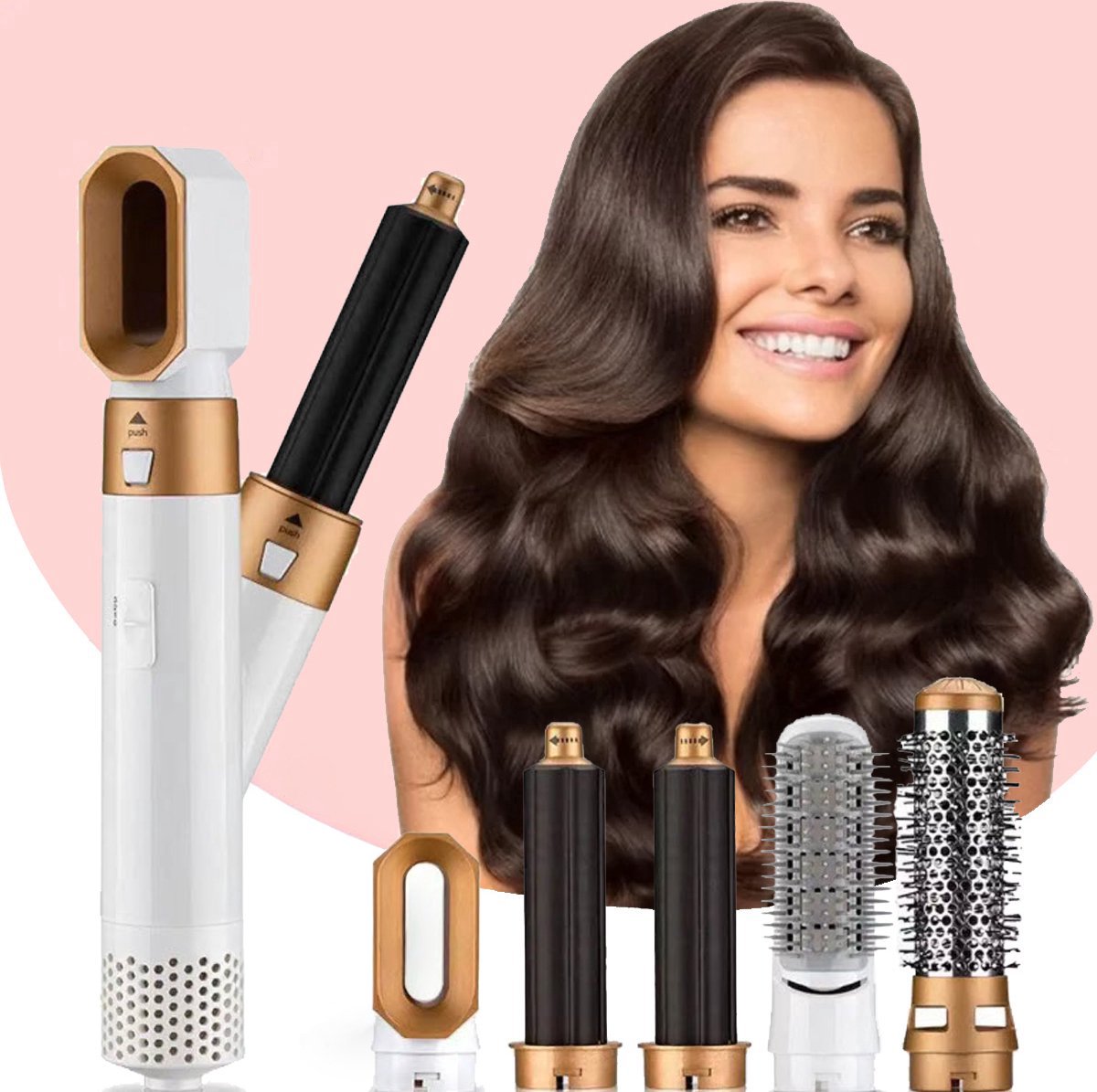 Hair Dryer Brush Set 5in1 Wit - Haardroger - Pro Versie - Föhnborstelset - Blowdry - Multistyler - Föhn - Krulborstel - Hairstyler - Krulborstel - Inlcusief handschoen en haarklemmen
