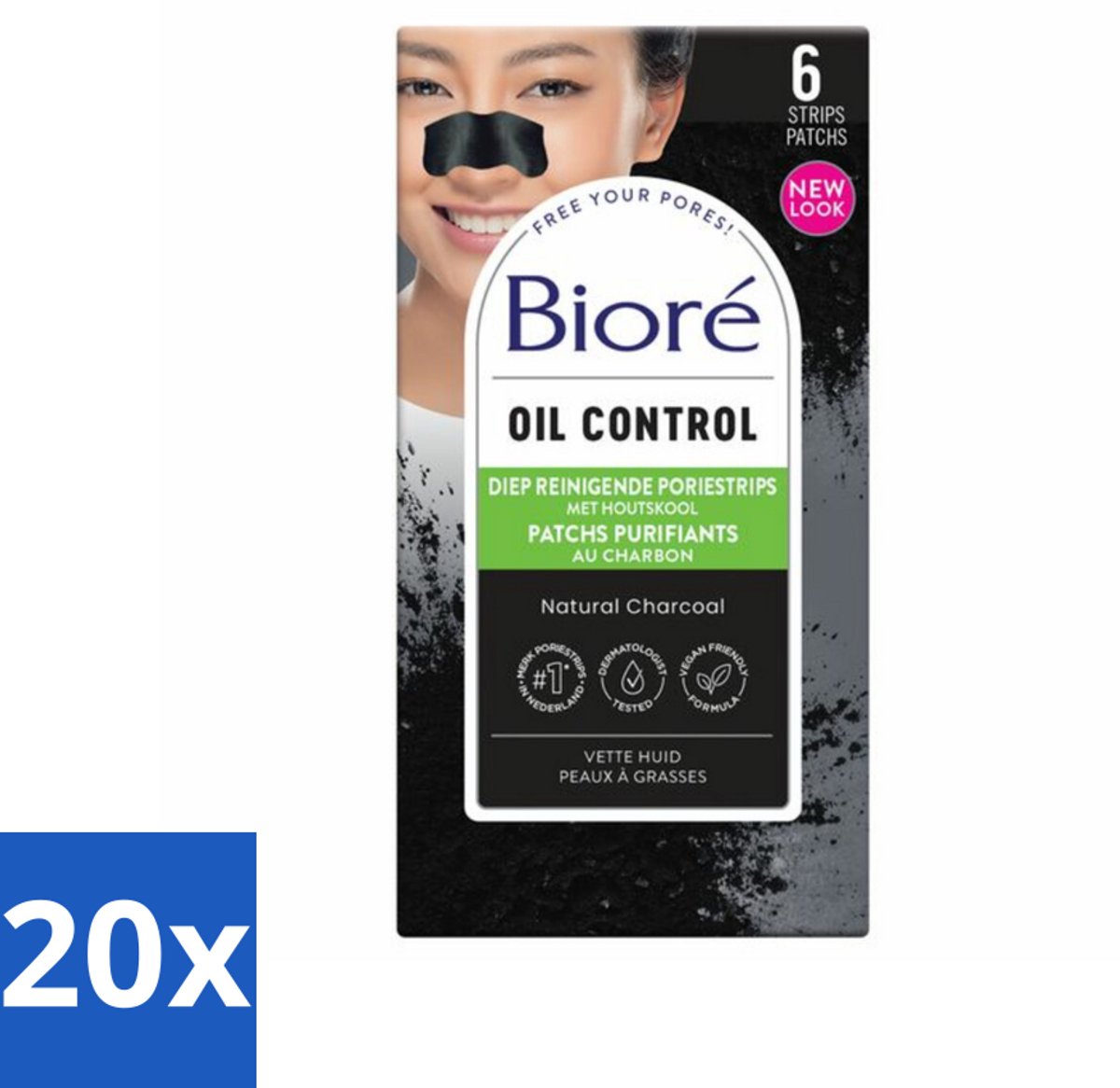 Bioré – Houtskool Neusstrips – Diepreinigend – 6 strips - Bulkverpakking - 20 stuks
