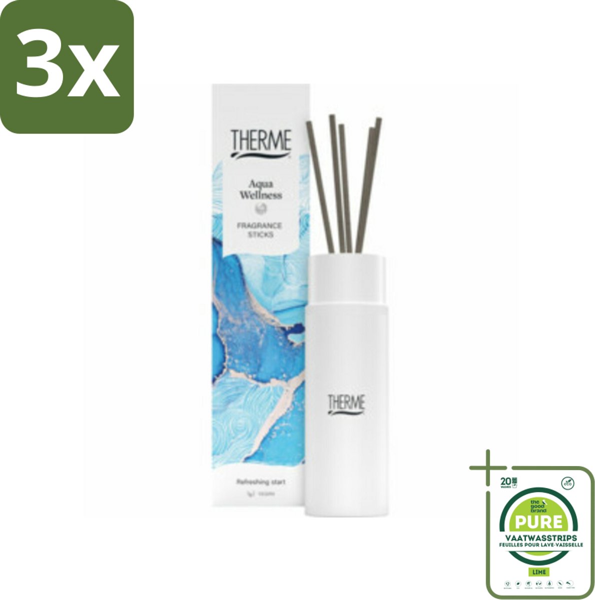 3 x Therme - Aqua Wellness - Geurstokjes - Langdurige Geur - Aromatisch - 100ml - Grootverpakking - Geurstokjes - Geur - Wellness - Aromatisch - Oceaan