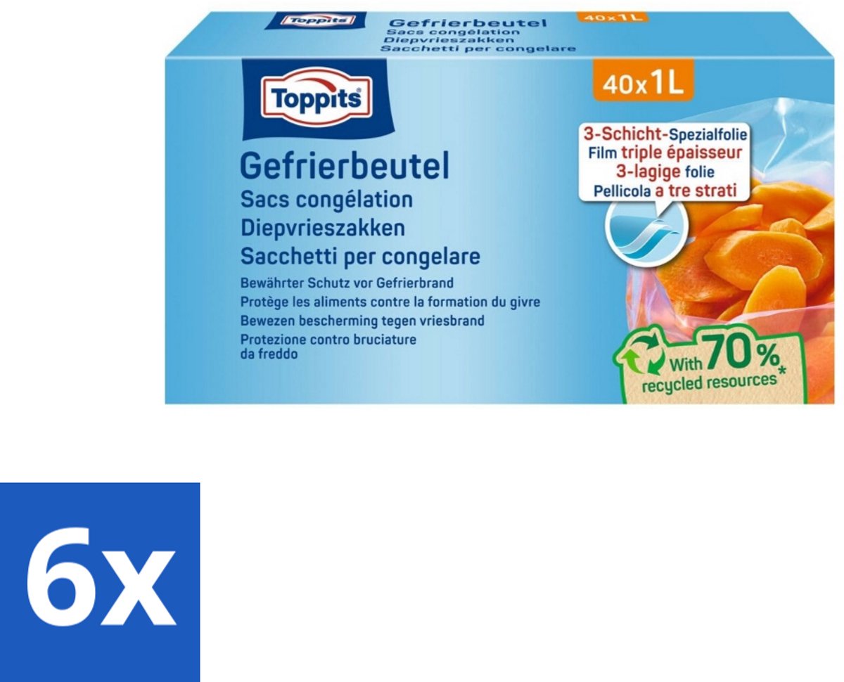 Toppits – Diepvrieszakjes – 1 Liter – 40 Zakjes - Voordeelverpakking - 6 stuks